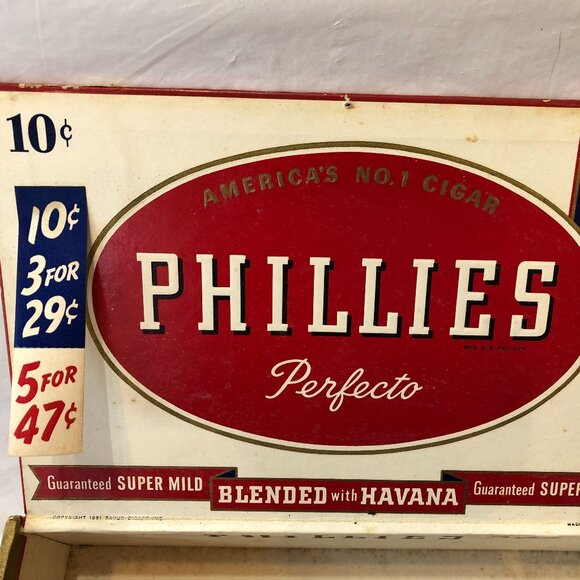 Vintage PHILLIES CIGAR BOX / Perfecto / Smoking / Tobacco / Empty 10 Cent Cigars - Picture 4 of 8